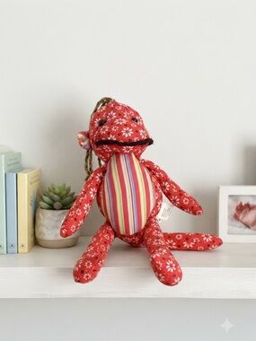 Christmas Ornament Red Floral Plush Monkey with Striped Belly